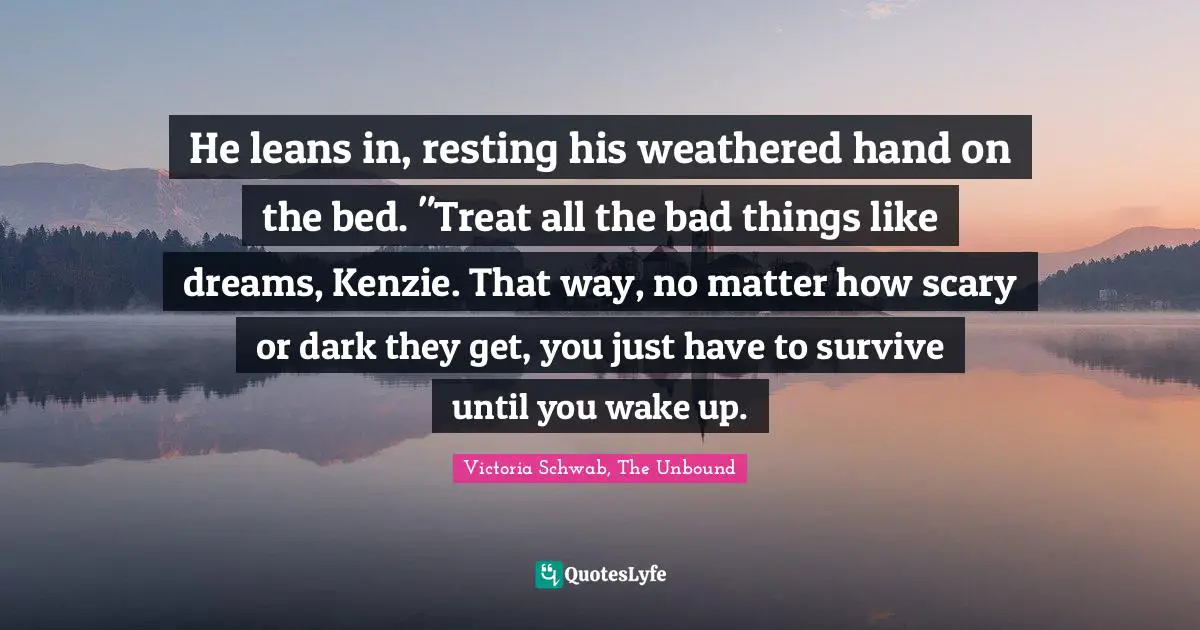 Dealing Quotes: "He leans in, resting his weathered hand on the bed. "Treat all the bad things like dreams, Kenzie. That way, no matter how scary or dark they get, you just have to survive until you wake up."