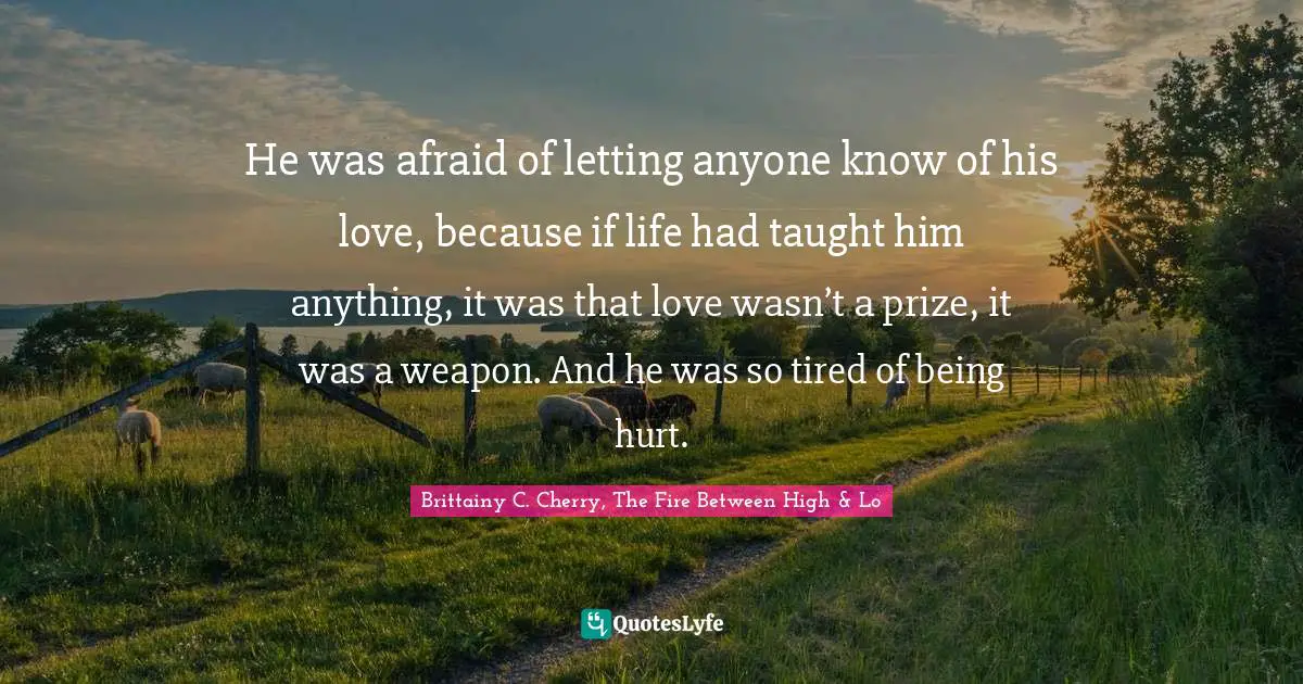 He was afraid of letting anyone know of his love, because if life had taught him anything, it was that love wasn’t a prize, it was a weapon. And he was so tired of being hurt.