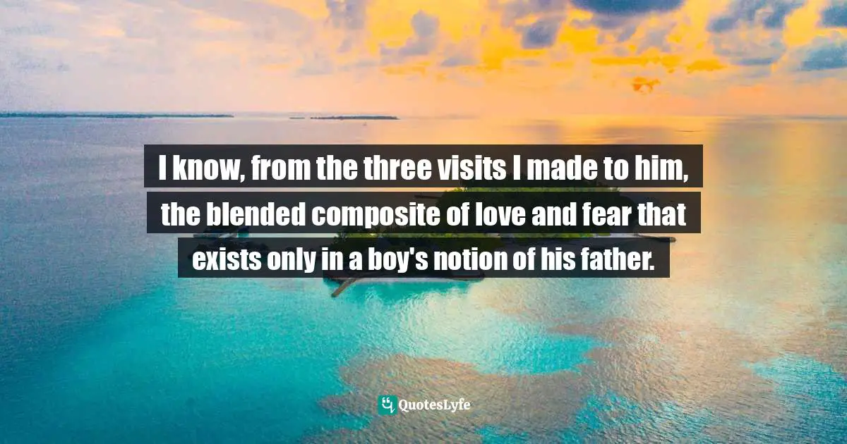 I know, from the three visits I made to him, the blended composite of love and fear that exists only in a boy's notion of his father.