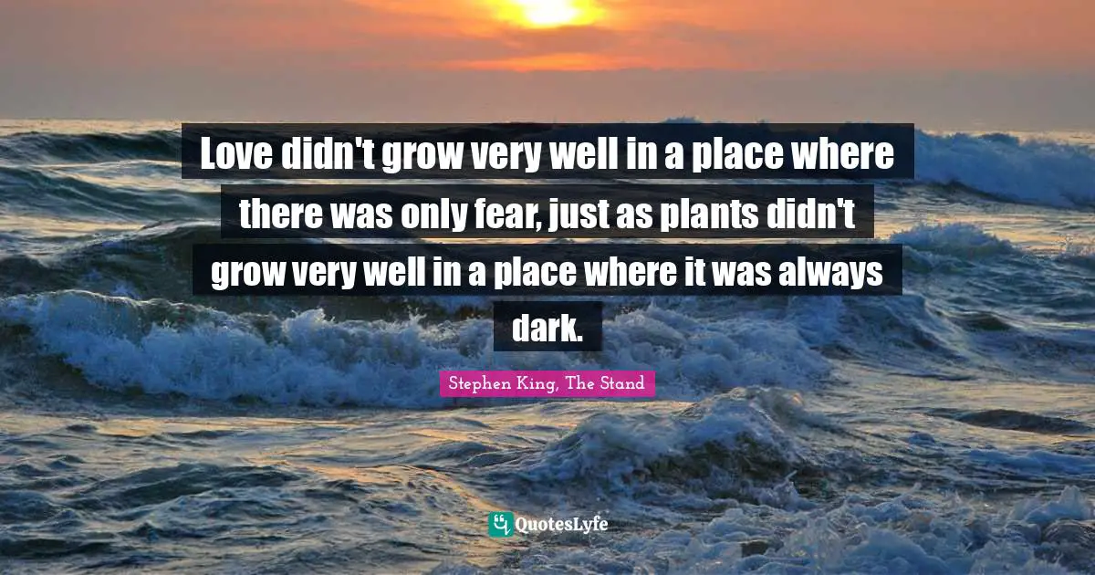 Stephen King, The Stand Quotes: "Love didn't grow very well in a place where there was only fear, just as plants didn't grow very well in a place where it was always dark."