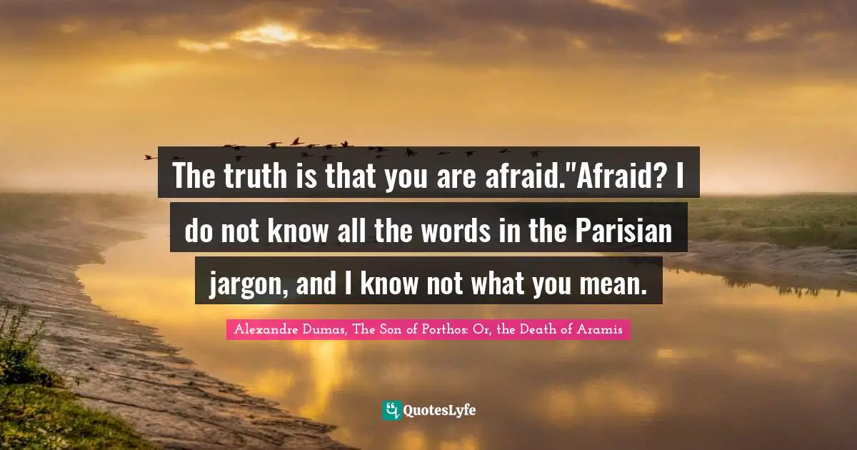 The truth is that you are afraid.''Afraid? I do not know all the words in the Parisian jargon, and I know not what you mean.