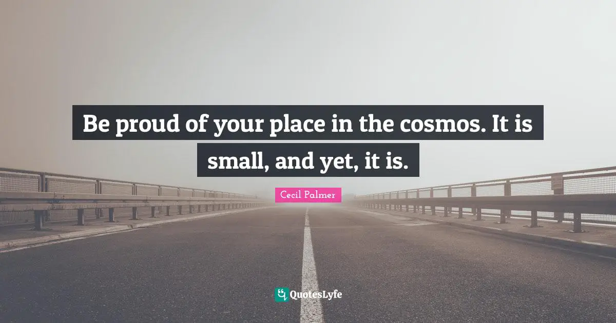 Be proud of your place in the cosmos. It is small, and yet, it is.