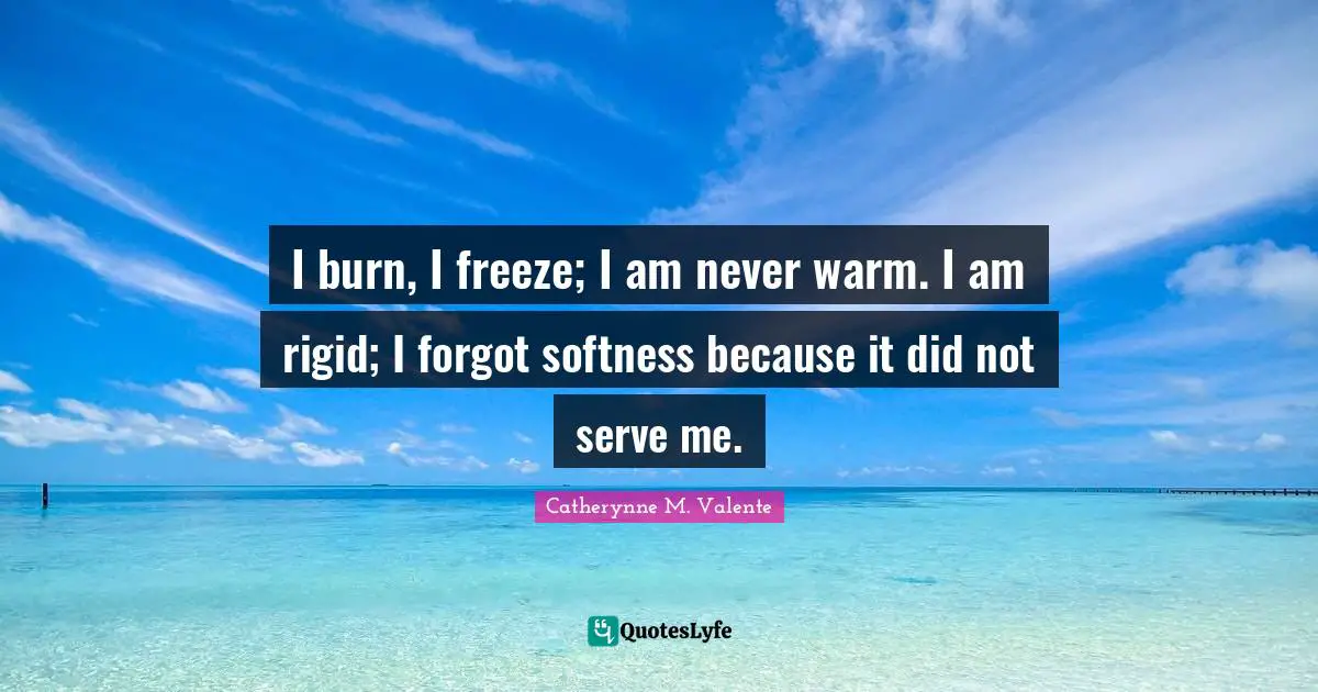 Softness Quotes: "I burn, I freeze; I am never warm. I am rigid; I forgot softness because it did not serve me."