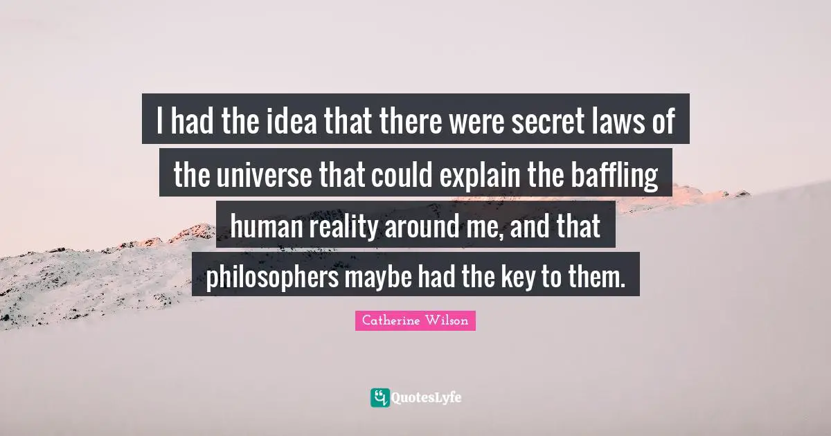 I had the idea that there were secret laws of the universe that could explain the baffling human reality around me, and that philosophers maybe had the key to them.