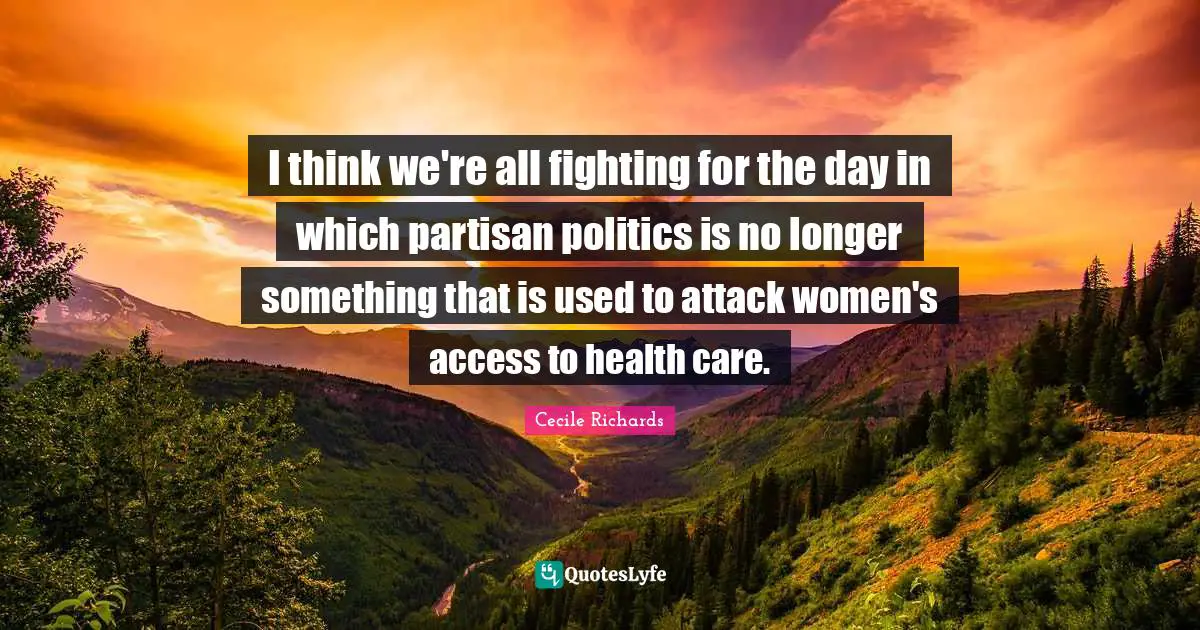 I think we're all fighting for the day in which partisan politics is no longer something that is used to attack women's access to health care.