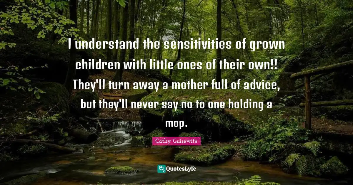 I understand the sensitivities of grown children with little ones of their own!! They'll turn away a mother full of advice, but they'll never say no to one holding a mop.