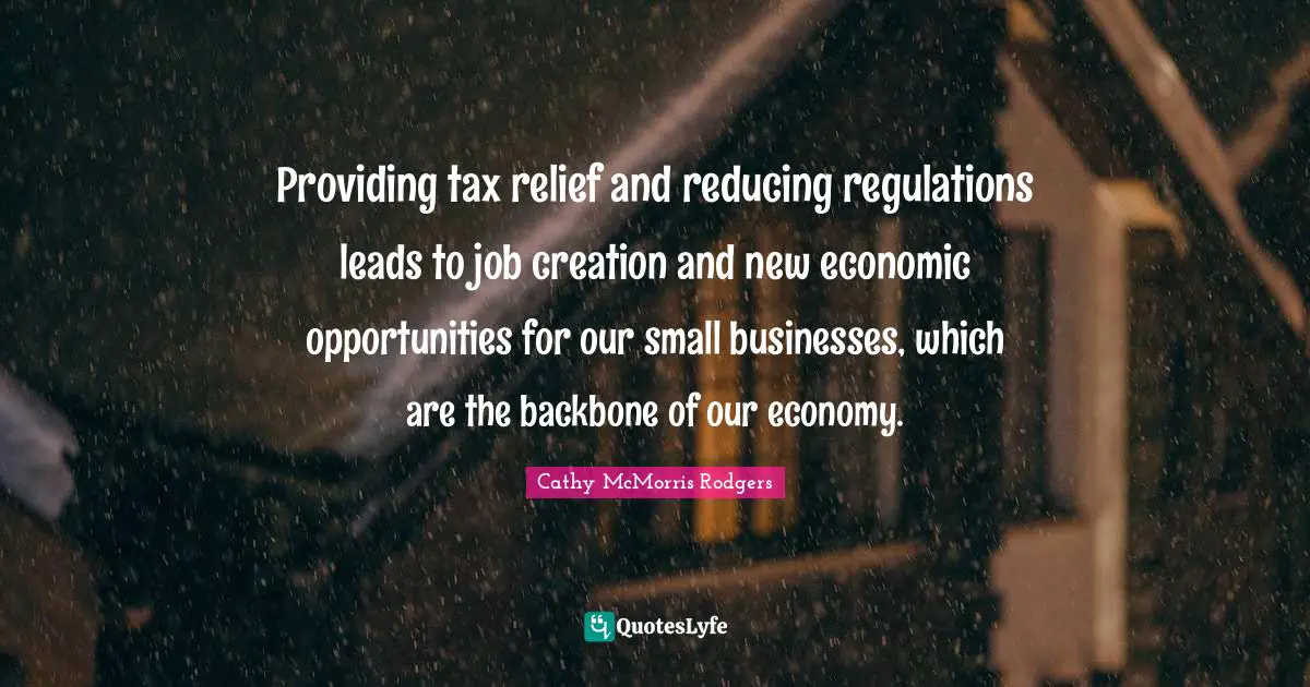 Providing tax relief and reducing regulations leads to job creation and new economic opportunities for our small businesses, which are the backbone of our economy.