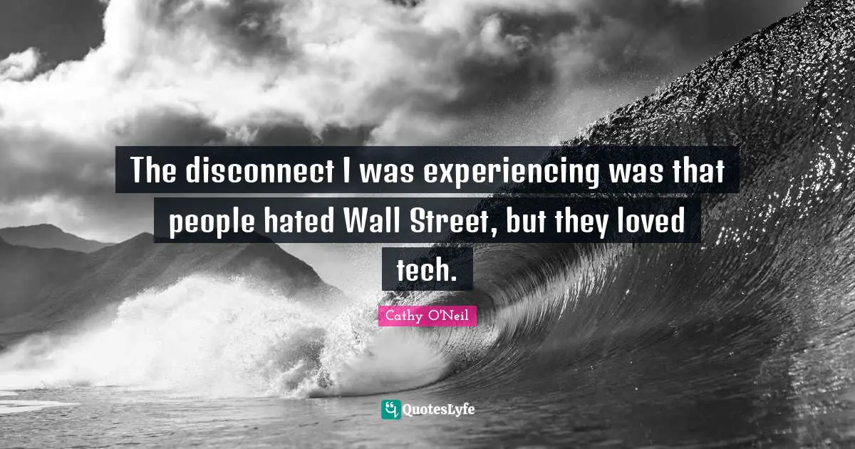 Cathy O'Neil Quotes: "The disconnect I was experiencing was that people hated Wall Street, but they loved tech."