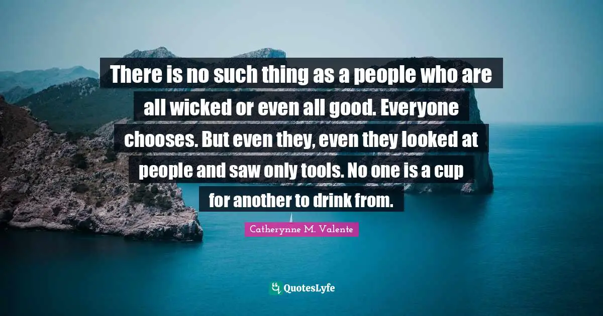 There is no such thing as a people who are all wicked or even all good. Everyone chooses. But even they, even they looked at people and saw only tools. No one is a cup for another to drink from.