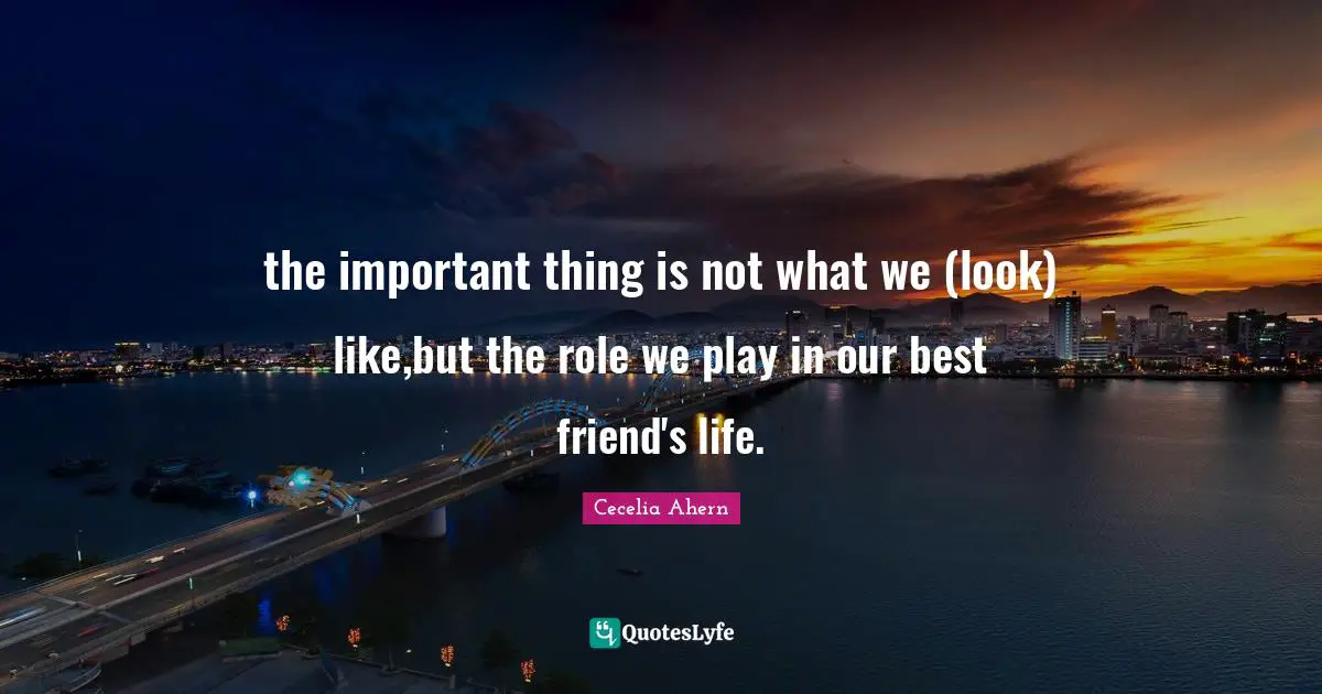 Cecelia Ahern Quotes: "the important thing is not what we (look) like,but the role we play in our best friend's life."