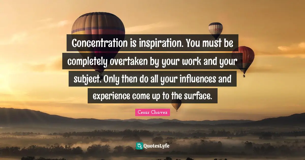 Concentration is inspiration. You must be completely overtaken by your work and your subject. Only then do all your influences and experience come up to the surface.