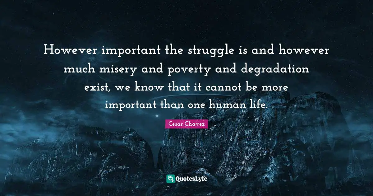 However important the struggle is and however much misery and poverty and degradation exist, we know that it cannot be more important than one human life.