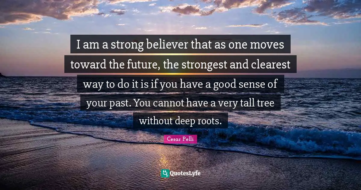 I am a strong believer that as one moves toward the future, the strongest and clearest way to do it is if you have a good sense of your past. You cannot have a very tall tree without deep roots.
