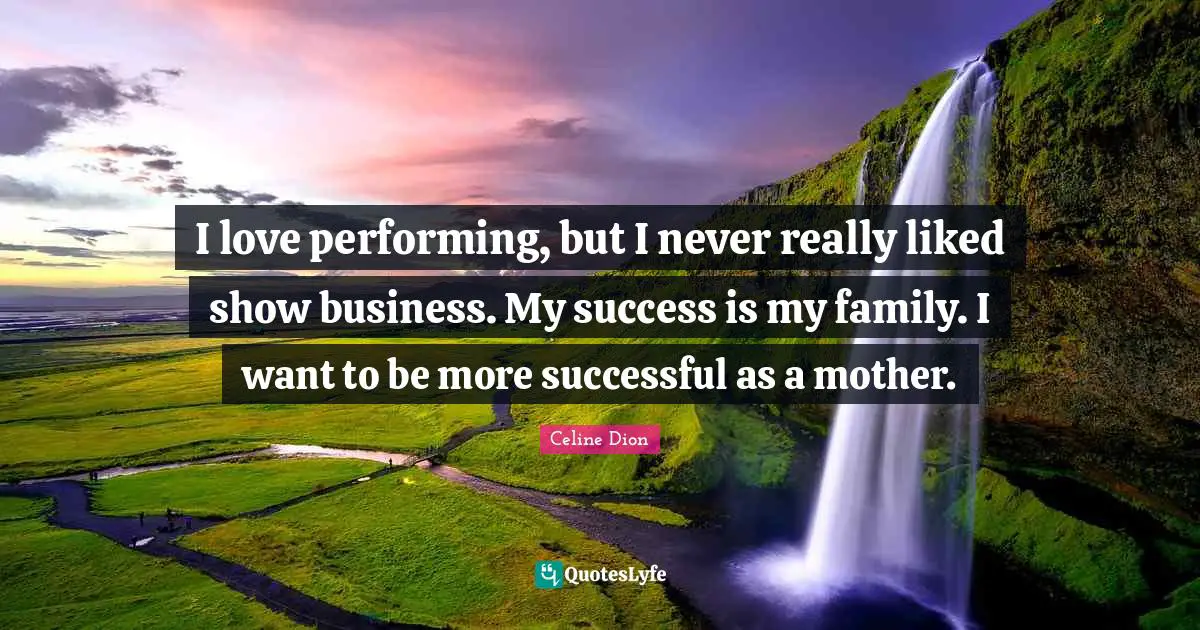 I love performing, but I never really liked show business. My success is my family. I want to be more successful as a mother.