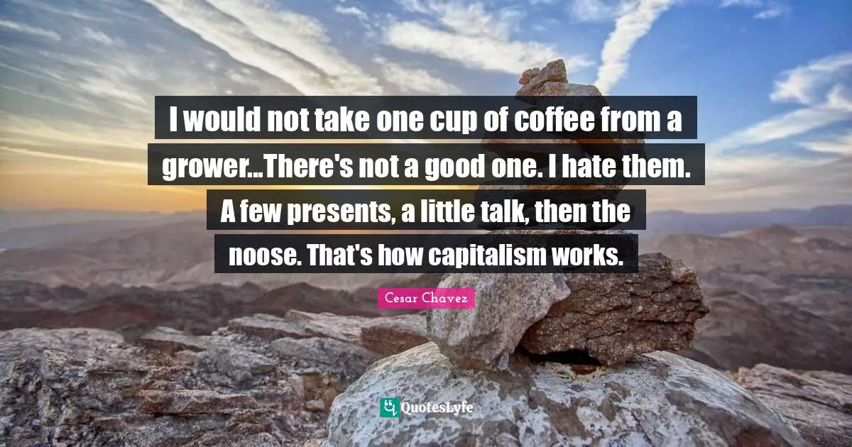 I would not take one cup of coffee from a grower...There's not a good one. I hate them. A few presents, a little talk, then the noose. That's how capitalism works.