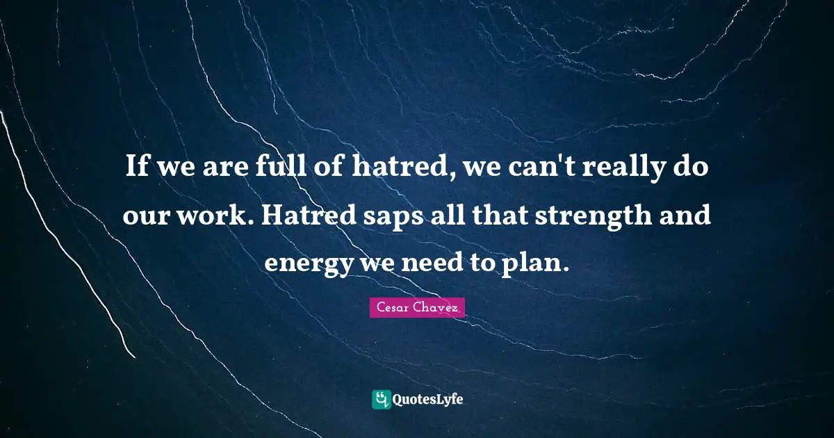 If we are full of hatred, we can't really do our work. Hatred saps all that strength and energy we need to plan.