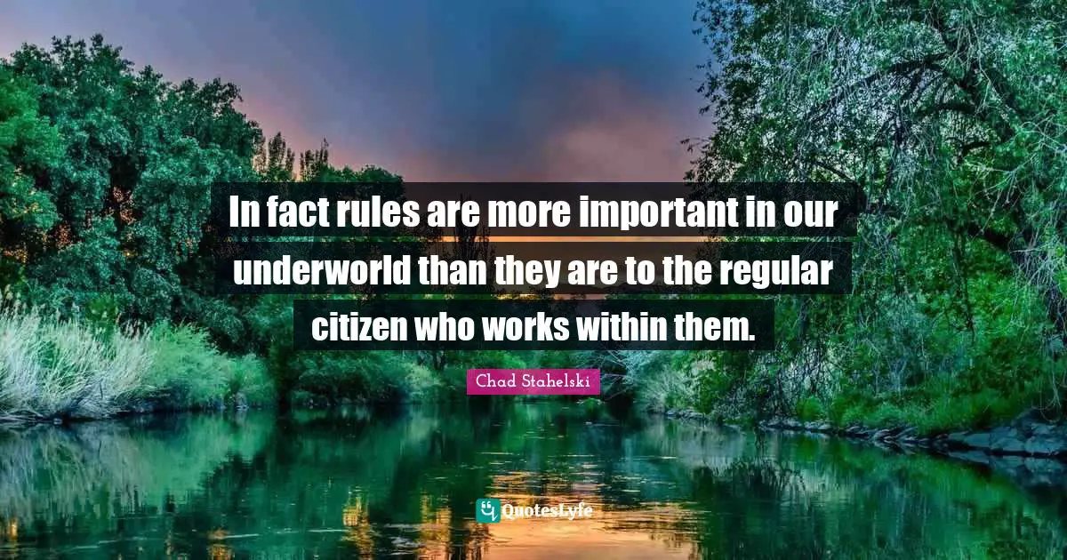In fact rules are more important in our underworld than they are to the regular citizen who works within them.