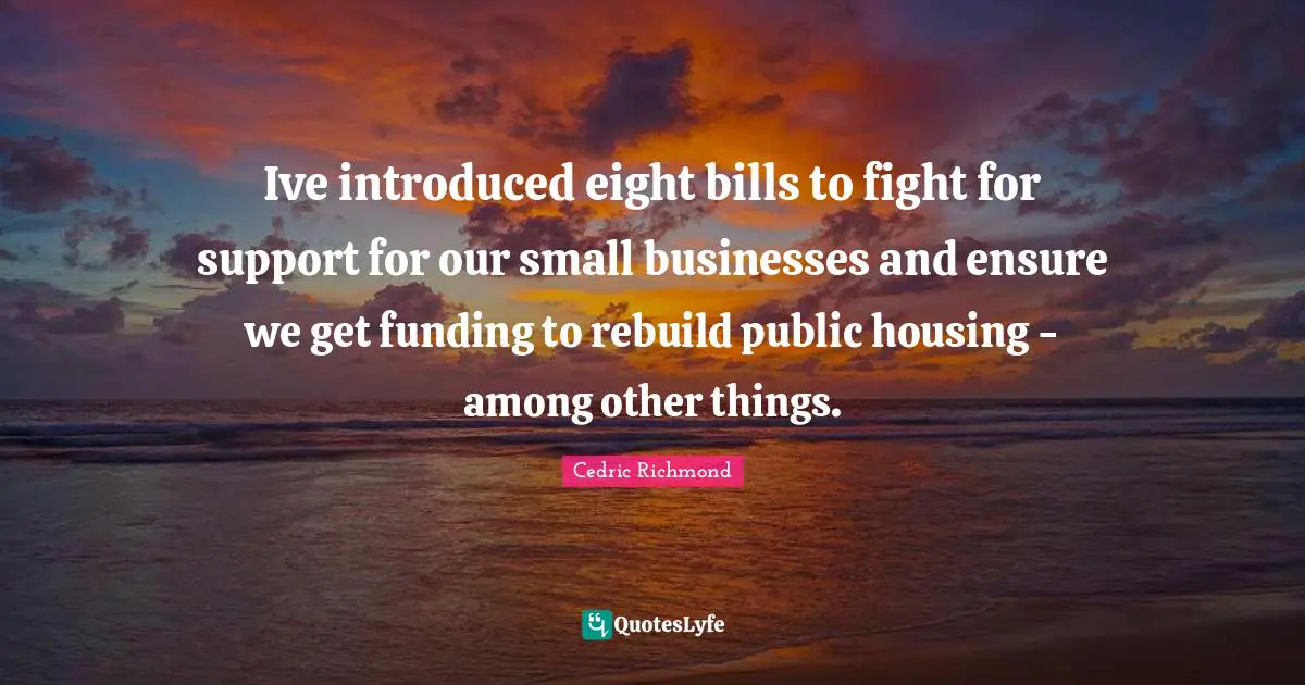 Ive introduced eight bills to fight for support for our small businesses and ensure we get funding to rebuild public housing - among other things.