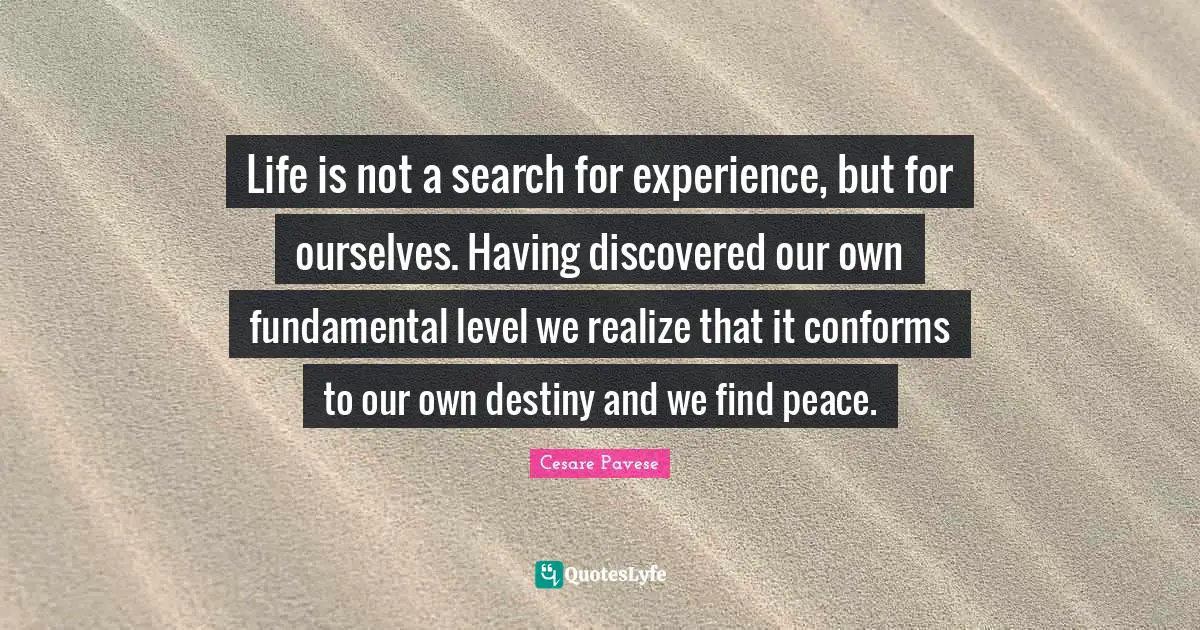 Life is not a search for experience, but for ourselves. Having discovered our own fundamental level we realize that it conforms to our own destiny and we find peace.