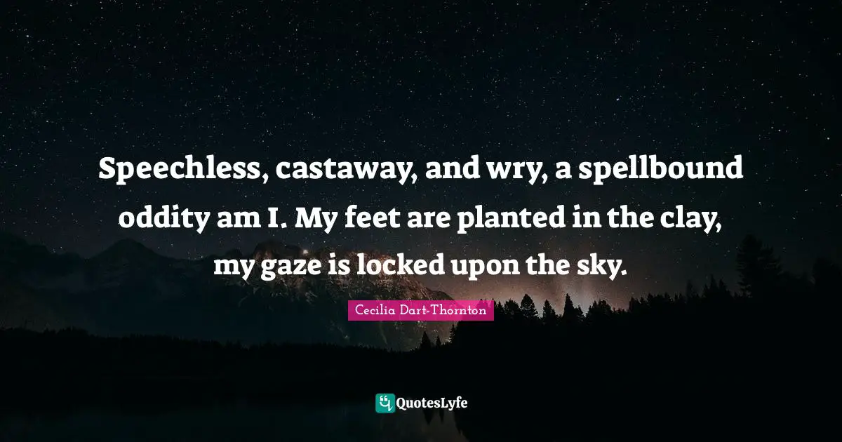 Speechless, castaway, and wry, a spellbound oddity am I. My feet are planted in the clay, my gaze is locked upon the sky.