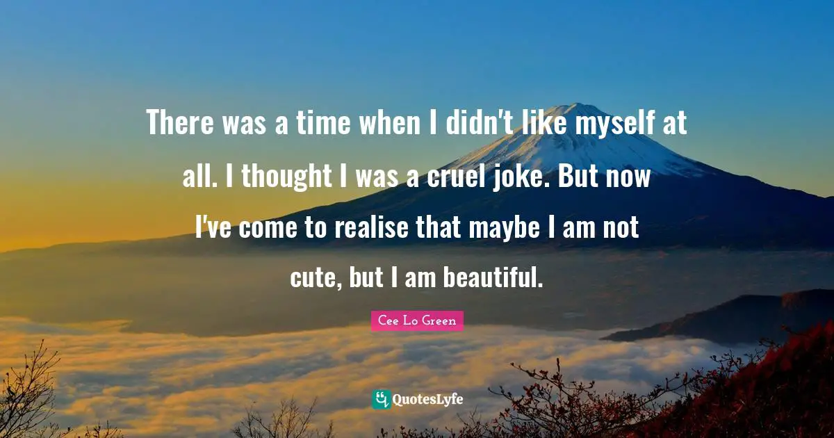 Cee Lo Green Quotes: "There was a time when I didn't like myself at all. I thought I was a cruel joke. But now I've come to realise that maybe I am not cute, but I am beautiful."