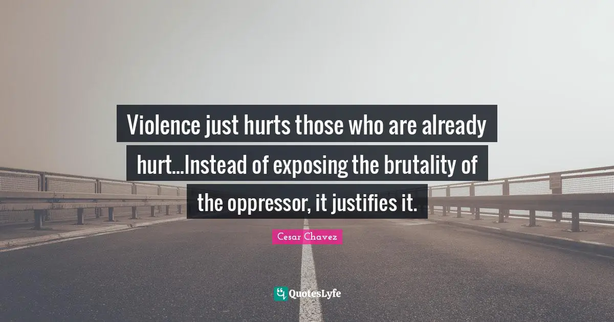 Violence just hurts those who are already hurt...Instead of exposing the brutality of the oppressor, it justifies it.