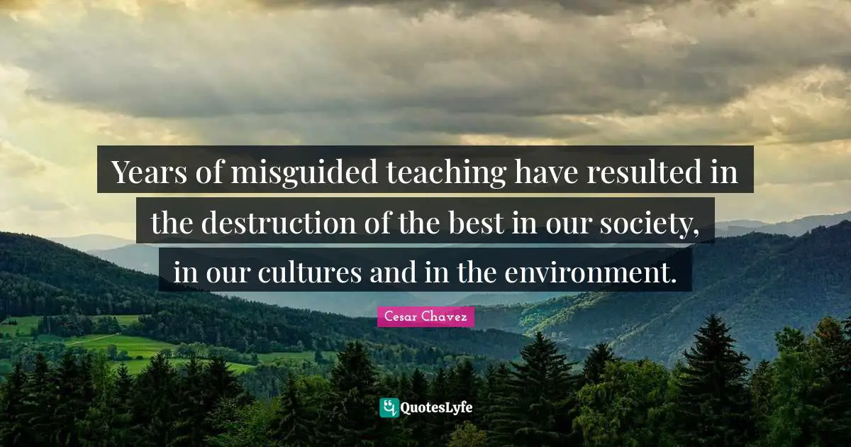 Years of misguided teaching have resulted in the destruction of the best in our society, in our cultures and in the environment.