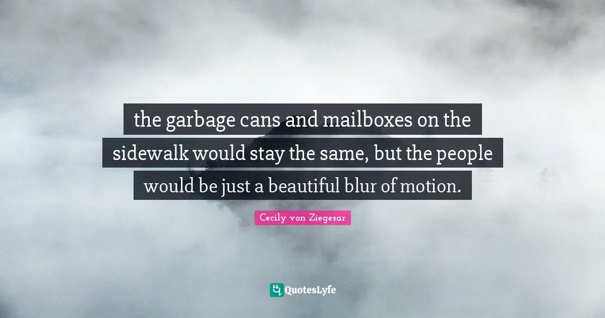 the garbage cans and mailboxes on the sidewalk would stay the same, but the people would be just a beautiful blur of motion.