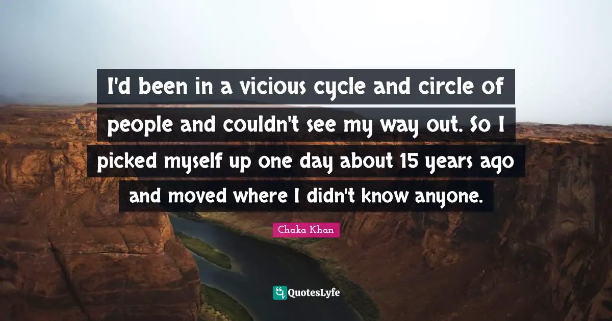 Vicious Quotes: "I'd been in a vicious cycle and circle of people and couldn't see my way out. So I picked myself up one day about 15 years ago and moved where I didn't know anyone."