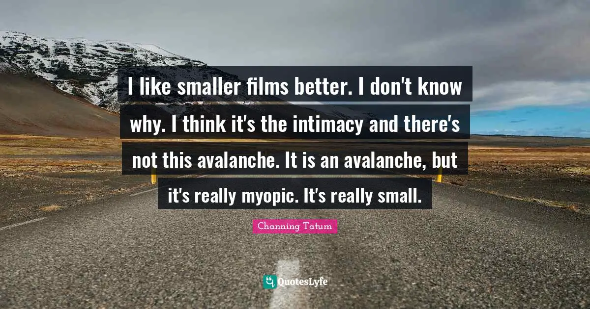 I like smaller films better. I don't know why. I think it's the intimacy and there's not this avalanche. It is an avalanche, but it's really myopic. It's really small.