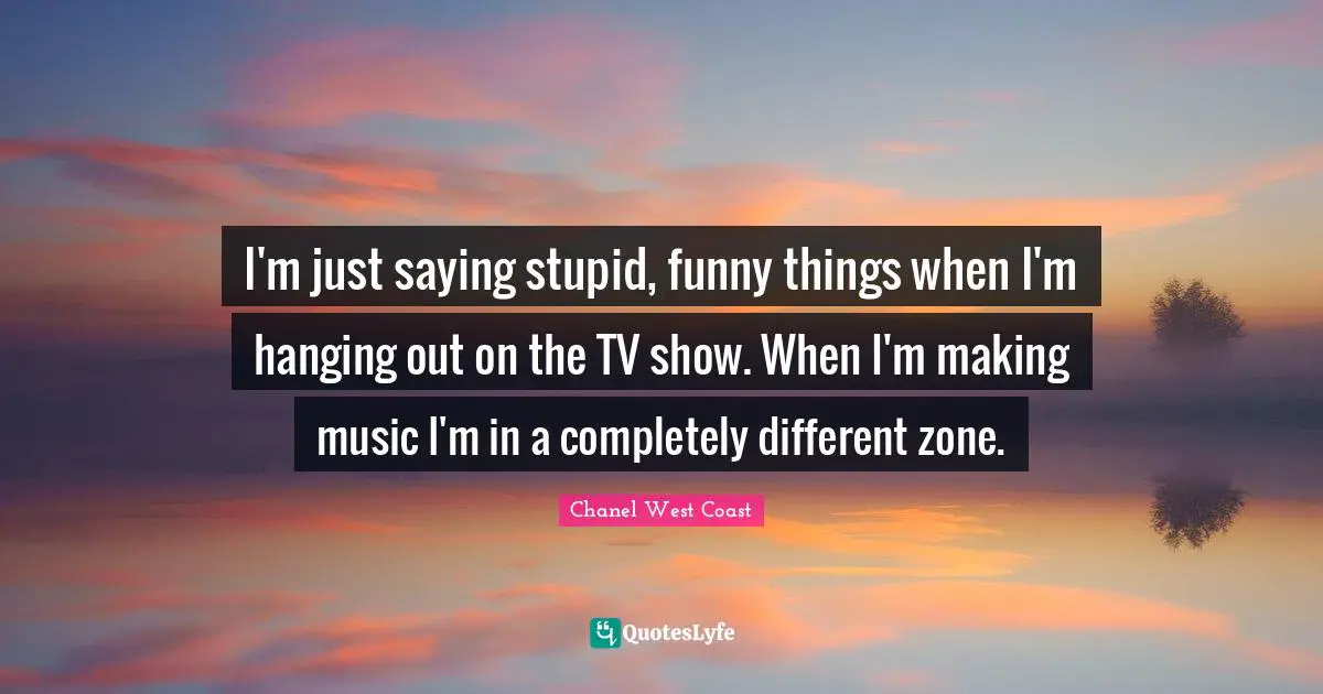 I'm just saying stupid, funny things when I'm hanging out on the TV show. When I'm making music I'm in a completely different zone.