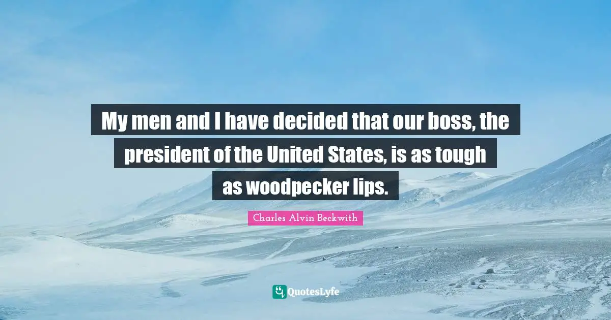 My men and I have decided that our boss, the president of the United States, is as tough as woodpecker lips.