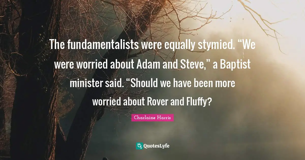 The fundamentalists were equally stymied. “We were worried about Adam and Steve,” a Baptist minister said. “Should we have been more worried about Rover and Fluffy?
