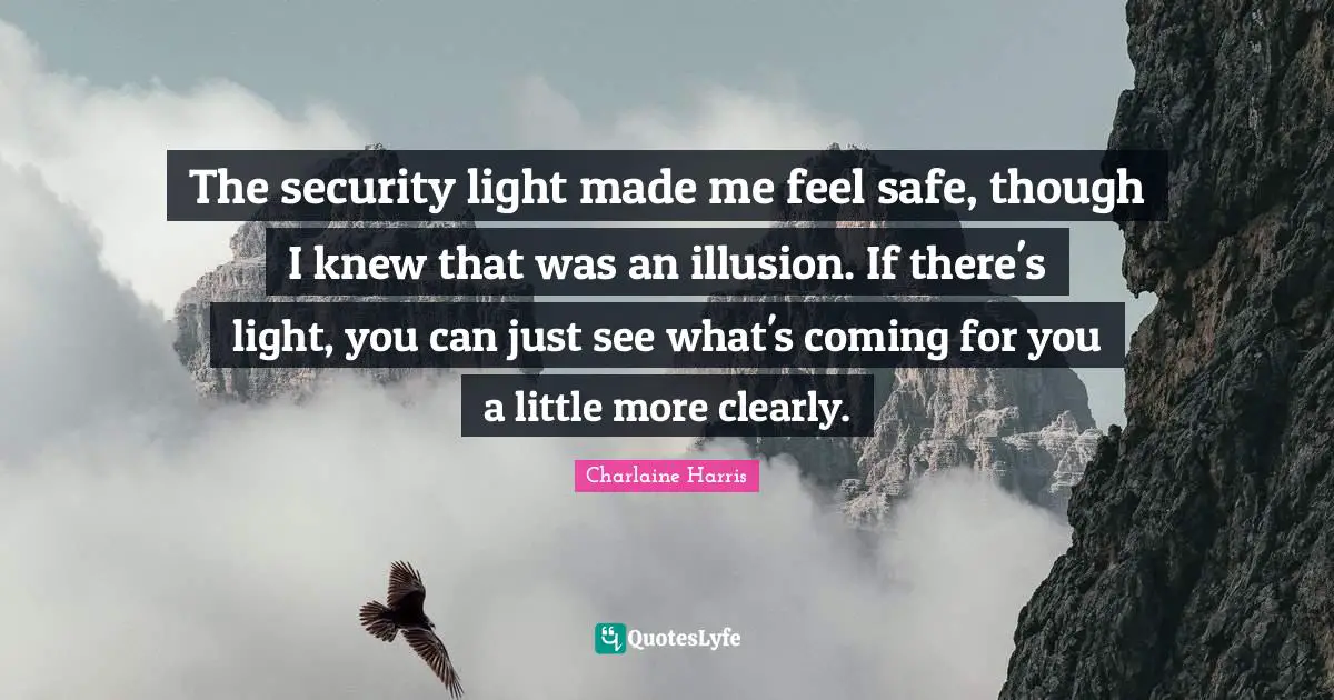 The security light made me feel safe, though I knew that was an illusion. If there's light, you can just see what's coming for you a little more clearly.