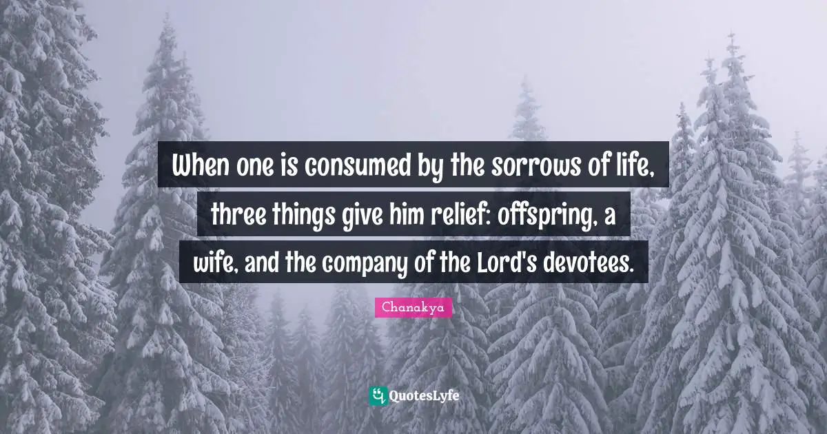When one is consumed by the sorrows of life, three things give him relief: offspring, a wife, and the company of the Lord's devotees.