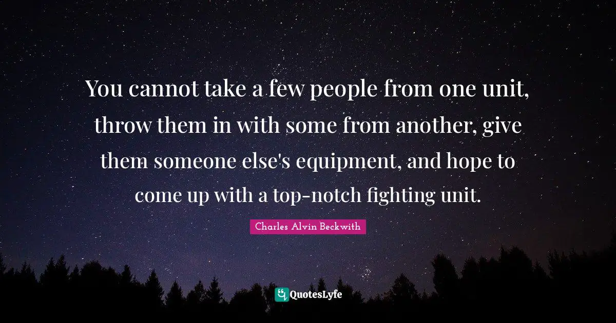You cannot take a few people from one unit, throw them in with some from another, give them someone else's equipment, and hope to come up with a top-notch fighting unit.