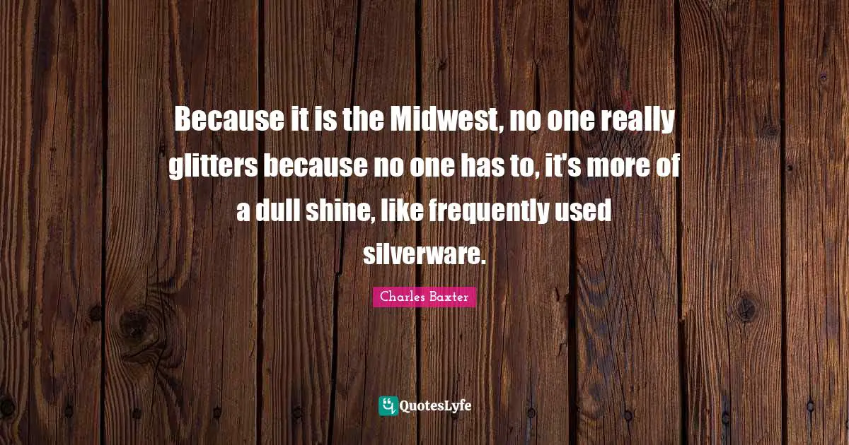 Glitter Quotes: "Because it is the Midwest, no one really glitters because no one has to, it's more of a dull shine, like frequently used silverware."