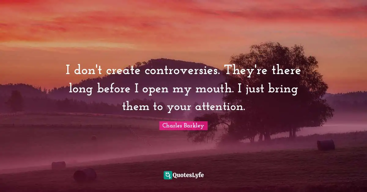I don't create controversies. They're there long before I open my mouth. I just bring them to your attention.