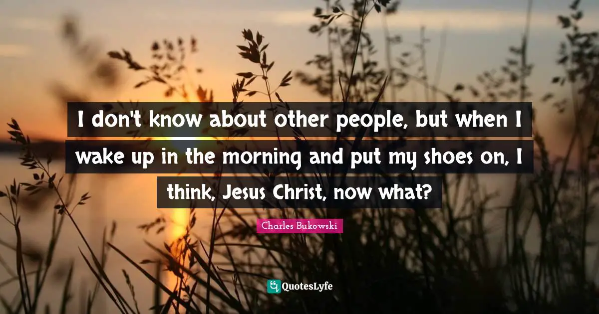 I don't know about other people, but when I wake up in the morning and put my shoes on, I think, Jesus Christ, now what?