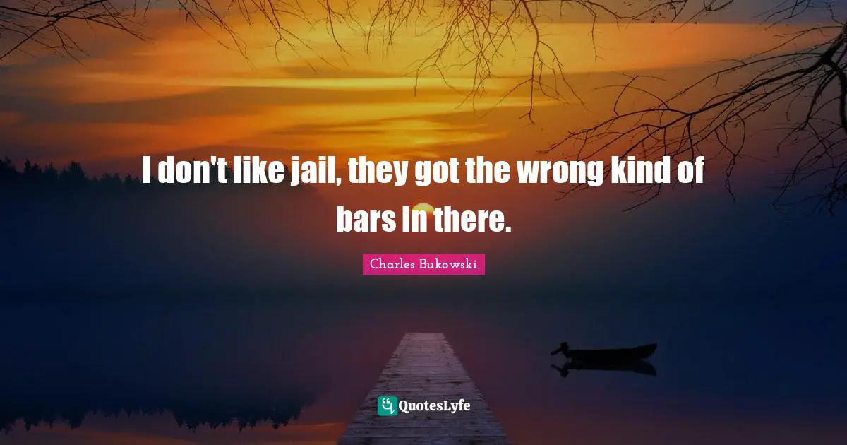 Charles Bukowski Quotes: I don't like jail, they got the wrong kind of bars in there.