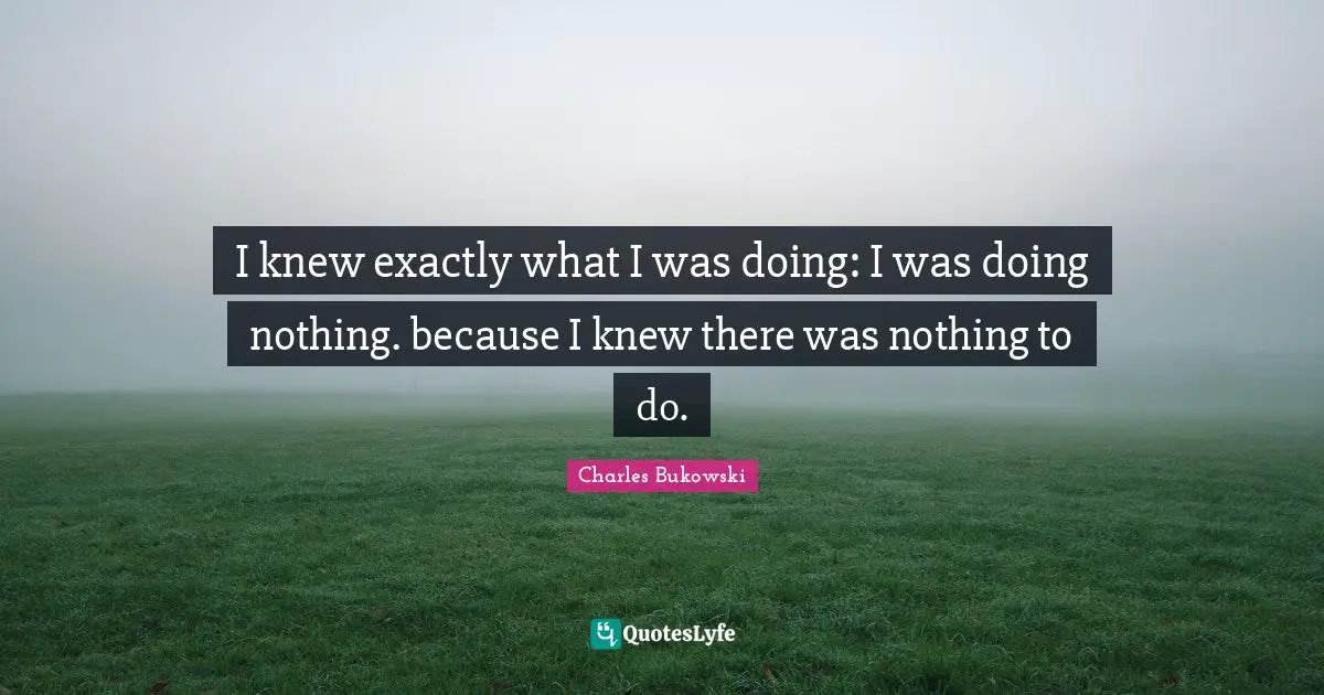 I knew exactly what I was doing: I was doing nothing. because I knew there was nothing to do.