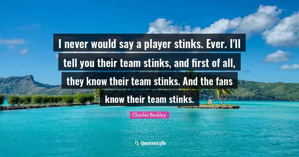 I never would say a player stinks. Ever. I'll tell you their team stinks, and first of all, they know their team stinks. And the fans know their team stinks.