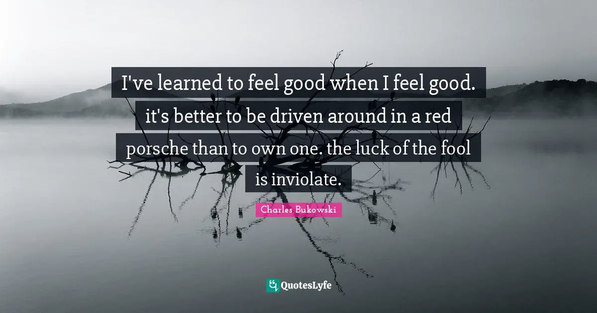 I've learned to feel good when I feel good. it's better to be driven around in a red porsche than to own one. the luck of the fool is inviolate.