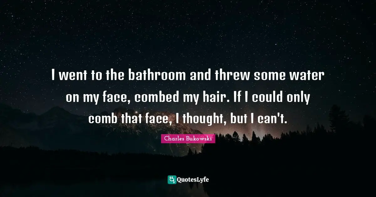 I went to the bathroom and threw some water on my face, combed my hair. If I could only comb that face, I thought, but I can't.