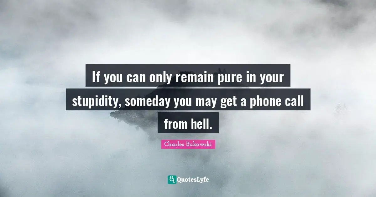 If you can only remain pure in your stupidity, someday you may get a phone call from hell.