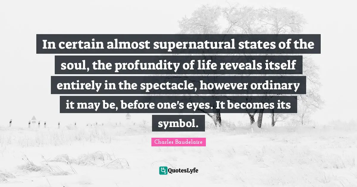 In certain almost supernatural states of the soul, the profundity of life reveals itself entirely in the spectacle, however ordinary it may be, before one's eyes. It becomes its symbol.