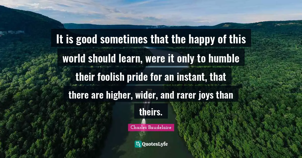 It is good sometimes that the happy of this world should learn, were it only to humble their foolish pride for an instant, that there are higher, wider, and rarer joys than theirs.