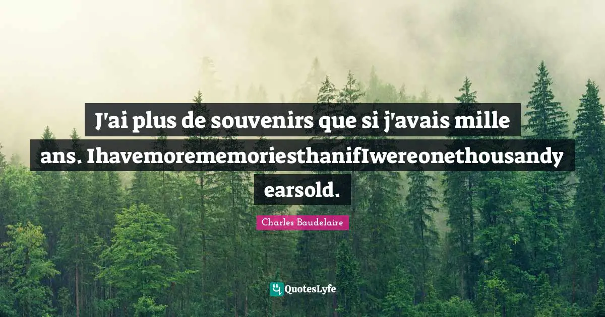 J'ai plus de souvenirs que si j'avais mille ans. IhavemorememoriesthanifIwereonethousandyearsold.
