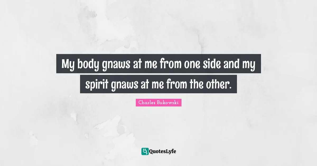 My body gnaws at me from one side and my spirit gnaws at me from the other.