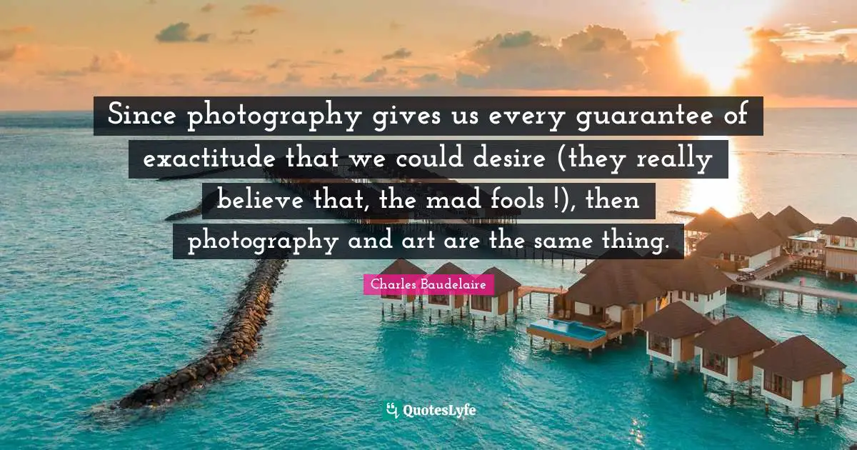 Since photography gives us every guarantee of exactitude that we could desire (they really believe that, the mad fools !), then photography and art are the same thing.